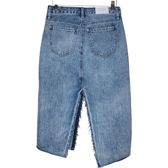 Pistola Kaia Denim Midi Skirt Blue Cult Front Back Slit Size 25 - Picture 4 of 12